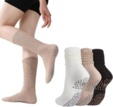 Zuimei 3 Pairs Pilates Grip Socks Slouch Socks with Grip for Women 3 Colors Yoga Sock Knit Novelty Scrunch Stacked Long Sock for Women Girls Daily Dance Party Sports