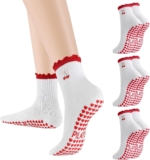 Zuimei 3 Pairs Pilates Socks Non Slip Women Cute Ruffle Yoga Socks with Grips Embroidery Pattern Ladies Grippy Crew Sock for Yoga Barre Workout