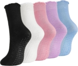 Zuimei 5 Pairs Pilates Yoga Socks Non Slip Pilates Socks with Grip Women Ruffle Pilate Grip Sock Anti Slip Slipper Sock for Yoga Trampoline Dance Hospital Home