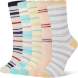 Zuimei 5 Pairs Striped Mesh Socks for Women, Thin Summer Mesh Crew Socks Retro Breatable Lightweight Casual Sock