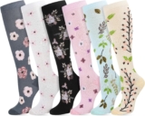 Zuimei 6 Pairs Compression Socks for Women Men Circulation 20-30 mmhg Flight Socks Non-Slip Long Tube Compression Stockings for Athletic Nurse Running Travel