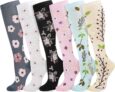 Zuimei 6 Pairs Compression Socks for Women Men Circulation 20-30 mmhg Flight Socks Non-Slip Long Tube Compression Stockings for Athletic Nurse Running Travel