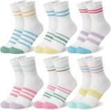 Zuimei 6 Pairs Girls Ruffle Socks, Cute Frilly Crew Socks, Cotton Casual Sports Socks for Kids 3-12 Years Old