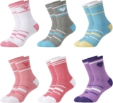 Zuimei 6 Pairs Kids School Sports Socks Cotton Macaron Colors Heart Stripes Crew Sock for Girls Boys