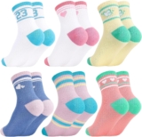 Zuimei 6 Pairs Kids Socks Cotton School Sports Socks Girls Sports Socks Crew Athletic Sock with Retro Stripes Hearts, Casual Stretchy Sock for Girls and Boys 3-12 Years