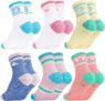 Zuimei 6 Pairs Kids Socks Cotton School Sports Socks Girls Sports Socks Crew Athletic Sock with Retro Stripes Hearts, Casual Stretchy Sock for Girls and Boys 3-12 Years