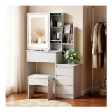 Zvoght Vanity Table with LED Mirror, 9-Drawer, 3 Lighting Modes