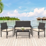bigzzia Rattan Garden Furniture Set, 4 piece Patio Rattan furniture sofa Weaving Wicker includes 2 Armchairs,1 Double seat Sofa and 1 table (New Black Set)