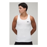 boohooMAN Muscle Fit Man Script Embroidered Ribbed Vest