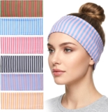 cobee 6PCS Stretchy Striped Headbands for Women, Elastic Wide Headbands Non Slip Polyester Hairbands Hair Wraps Hair Bands for Yoga Workout Hairs Accessories