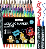 colpart 60 Colors Dual Tip Acrylic Paint Pens, Extra Fine & Circular Dot Tip Paint Markers for Rock Painting, Wood, Canvas, DIY Crafts Art Supplies for Adults