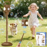 deAO 2-in-1 Bubble Machine Outdoor Lamp, Brown Donut Style with Mega Bubbles & Gentle Light, Portable Lantern with Carry Handle, Sensory Toy for Kids 3, Ideal for Garden Camping Party Evening Play