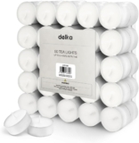 delka Unscented Tea Lights White-Long-Lasting 4 Hour Burn Time-Smoke-Free Bright Flame-Ideal for Weddings, Events, Aromatherapy, Home Décor, and Emergency Use-Premium Quality (White, 50 Pack)