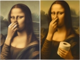dienjason 2 Pcs Wall Art for Bathroom, Mona Lisa Holding Nose Wall Art Set, Bathroom Wall Art Humorous Nose-Pinching and Tissue-Holding Artwork, Home Decor for Toilet and Washroom Spaces