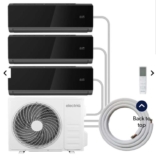 electriQ iQool Multi-Split 3 x 9000 BTU Smart Wall Mounted Split Air Conditioner with Heat Pump – Pipe Kits Included – Black