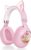 esonstyle Kids Headphones Cat Ear – Bluetooth 5.4 Over-Ear Noise Cancelling Headphones with Microphone LED Lights Up 85dB Safe Volume Limit Wireless or 3.5mm Wired USB C for Travel iPad Tablet