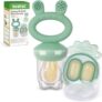 haakaa Baby Fruit Food Feeder & Mini Freezer Nibble Tray Combo, Breastmilk Popsicle Molds for Baby Cooling Relief, BPA Free Silicone Feeder for Safe Infant Self Feeding, 4 Month (Pea Green)