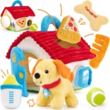 hahaland Plush Puppy Sensory Toys for Baby 6-12 Months, Interactive Pretend Play Toys with Mirror & Rattle, Montessori-Inspired Soft Toy Dog for Toddlers 1 Year Old, Gifts for Baby Boys Girls