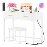 iSunirm 36-Inch Vanity Desk with Mirror, Drawers, Lights, Stool