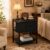 knoworld Slim Bedside Table with Fabric Drawer & Open Compartment, Charging Station, Narrow End Table for Small Bedroom, Black, 40x30x50cm