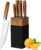 lapelux Knife Set – 5 Piece Kitchen Knife Set with Block, Wood Grain Handle, Stainless Steel Kitchen Knives with Chef, Bread, Slicer, Utility, Paring Knife for Cutting Meat/Vegetables/Fruit.