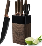 lapelux Knife Set 6 Piece Kitchen Knives Kitchen Knife Set with Block, Wood Grain Handle, Stainless Steel Knivese with Chef, Bread Knife,for Cutting Meat/Vegetables/Fruit
