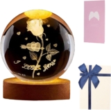 mumisuto 3D Rose Crystal Ball, Crystal Night Lights with Wooden Base, I Love You Gifts for Her, Flower Crystal Lamp, Valentines Gifts for Her