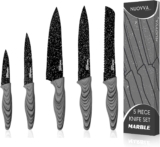 nuovva Professional Kitchen Knife Set 5pcs Black Granite Kitchen Knives Stainless Steel Granite Non Stick Blades Chefs, Filleting, Bread, Paring and Utility Knives