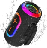 oraolo Bluetooth Speaker Portable with 24W Loud Stereo Sound, Colorful RGB Lights, TWS Pairing, Bluetooth 5.4, 15H Playtime, Support AUX/TF Card, Wireless Speaker for Outdoor Party, Home (Black)