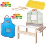 roba x Play-Doh Toy Shop for Kids – Playset Made of FSC-Certified Wood with 12 Dough Cans, 3 Wooden Tools, Apron & 3D Creative Mat – Educational Value – from 3 Years