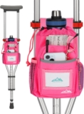 supregear Crutch Accessories Bag, Water-Resistant Storage Pouch with Cup Holder and Multiple Pockets, Large Capacity Organizer for Underarm Crutches, Pink