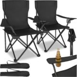 tectake Set of 2 Foldable Camping Chairs, Portable & Lightweight with Cup Holder, Carry Bag & Durable Polyester Fabric, Easy-Care Folding Chair Set for Camping, Beach, Fishing, Festival – Black