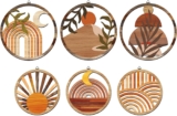 twinklemon 6 Pcs Bohemian Wooden Wall Art, Boho Farmhouse Geometric Hanging Wall Decor, Abstract Botanical Moon&Sun Round Wooden Sign with Hooks for Living Room Bedroom Office Hallway and Stairs