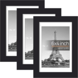 upsimples 3 Pack 6×4 Photo Frames, Black Picture Frames 6 x 4 inches 3.5×5 with Mat or 4 x 6 Without, Wall Hanging Photo Frames