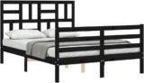 vidaXL Bed Frame, Bed Base with Headboard, Bedstead for Bedroom Living Room, Mattress Foundation with Storage, 120×200 cm Black Solid Wood