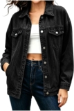womens jackets denim jackets women with stand collar button down jacket with Flap Chest Pockets dressy casual denim jacket loose fit jean coat autumn clothing
